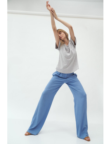 Pantalon bleu à plis palazzo 