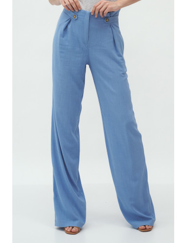 Pantalon bleu à plis palazzo 