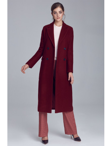 Élégant manteau croisé bordeaux 