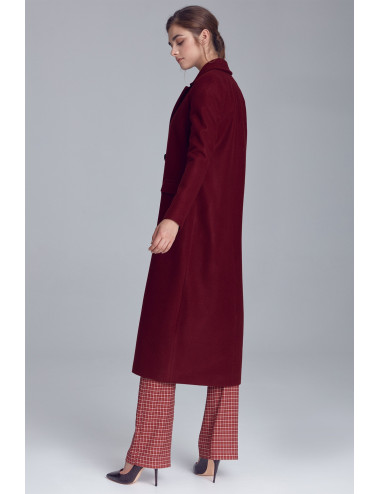 Élégant manteau croisé bordeaux 