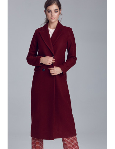 Élégant manteau croisé bordeaux 