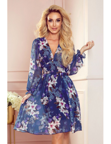 FRANCES - robe en mousseline avec un décolleté - bleu marine à fleurs 