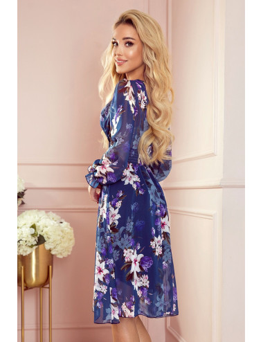 FRANCES - robe en mousseline avec un décolleté - bleu marine à fleurs 